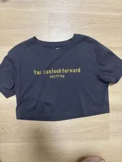 ダークグレー クロップドTシャツ メッセージプリント