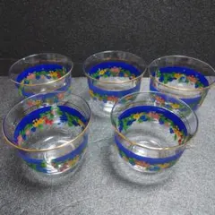新品未使用【昭和レトロ】花柄の透明グラス5個セット