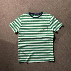 POLO RALPH LAUREN ボーダー 半袖 Tシャツ S リンガー 緑