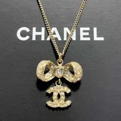 箱付き CHANEL ココマーク リボン ラインストーン ネックレス B14Kのサムネイル