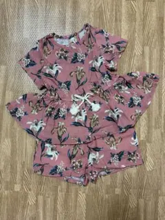 花柄　セットアップ　プティマイン　ピンク　半袖　ショートパンツ