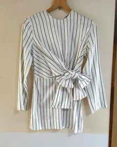 新品　ZARAWOMAN　ストライプ長袖オーバーブラウス　綿100％