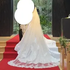 刺繍付きホワイトロングウェディングベール　ロング