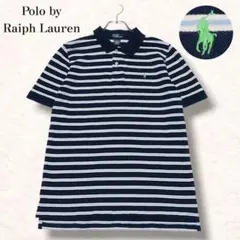 90s ポロ ラルフローレン ポロシャツ ボーダー ポニー ネイビー 鹿の子