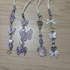 ビーズキーホルダー　チャーム　パープル　韓国　y2k スクバ4個セット