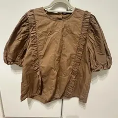 ZARA ザラ 5分丈 ブラウス トップス フリル ブラウン XS