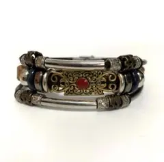 【新品未使用】レッド レザーブレスレット ヴィンテージインディアン