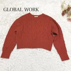 s.2418【グローバルワーク】長袖 ニット ケーブル編み レッド シンプル