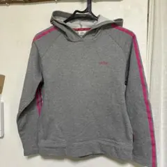 adidas パーカー グレー ピンクライン