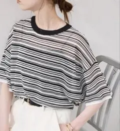 SLOBE IENA マルチボーダーシアー半袖ニットのサムネイル