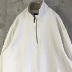 A4082古着　スウェット　ホワイト　ハーフジップ　90s Y2K