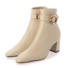 RANDA ソフトストレッチ 3WAYチャンキーヒールショートブーツ ベージュM