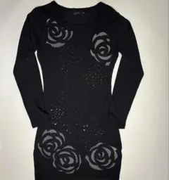 【最終値下げ】 a.lofti 薔薇メッシュ切替 ニットワンピース ビジュー付き