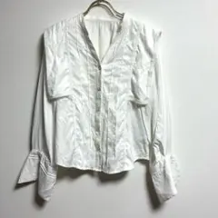 ✨良品✨ ダズリン【Ｆ】シャツ フリル付 オフィス 長袖 大人可愛い ホワイト
