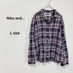Niko and... ニコアンド　チェック柄スキッパーカラーシャツ　L 長袖