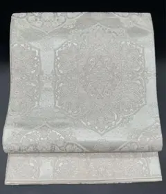 6k326 袋帯 絹 正倉院文様 華文 銀色 白 ピンク 花柄 和装 着物 - メルカリ