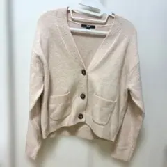美品 ユニクロ UNIQLO スフレヤーンショートカーディガン ピンク S