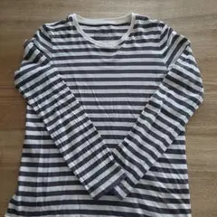 無印良品　濃灰×白ボーダー長袖TシャツLサイズ
