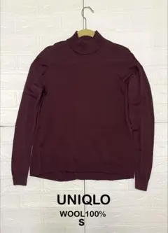 【UNIQLO】ユニクロ ハイネックウール100%ニットS ワインレッド