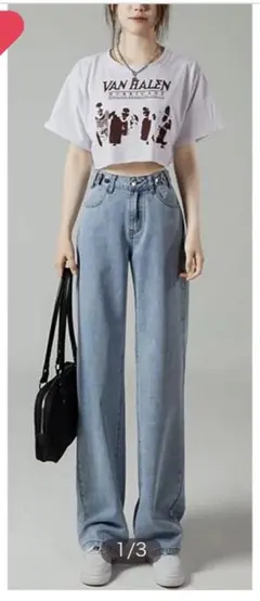 ハイウエスト ワイド ストレートデニム