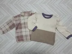 【H＆M】2点セット フリース チェック柄 ニット フリル付 80 12-18M