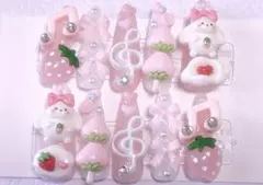 ネイルチップ 量産型 ピンク 白 いちご ゴテゴテ 平成女児