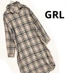 GRL グレイル　チェックシャツワンピース マドラスチェック ベージュ