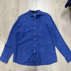 青　長袖　開襟シャツ　2XL 無地