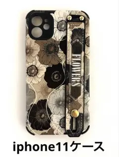 iPhone11 ケース 新品 ボタニカル 花柄 ベージュ ベルト スタンド