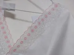 ピンクのリボンレース部分が可愛い割烹着 昭和レトロ 新品未使用