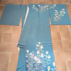 訪問着 正絹 袷 深緑 薄紫 水色 グラデーション 桜 作家物 - メルカリ
