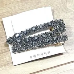 ヘアピン ヘアクリップ セット パッチンピン ストーン 黒 グレー 高見え