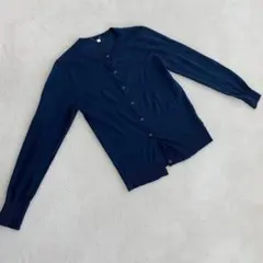 カーディガン 長袖 クルーネック 紺色 ポリエステル Lサイズ