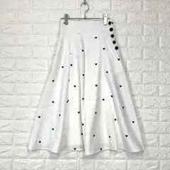 ルレーヴヴァニレ【M】白系 ハート ロングスカート Aライン ストレッチ 裏地付