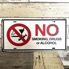 ブリキ看板☆ プレート 禁煙 禁酒 ドラック禁止 NO SMOKING 445