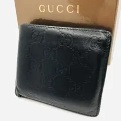 GUCCI✨GG柄 グッチシマ GGシマ 二つ折り財布 黒 ブラック レザー