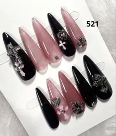 521現品ネイルチップ　ちゅるん十字架 ギャルシズニルック ロングネイル推し地雷