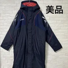 【美品】asics ベンチコート　ネイビー　S 美品 ダウン ベンチコート ネイビー フード付き アシックス s