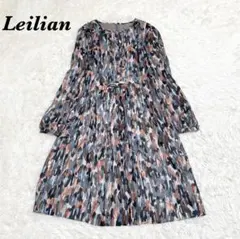 【美品】 Leilian 9 胸元プリーツ 長袖ワンピース グレー系のサムネイル