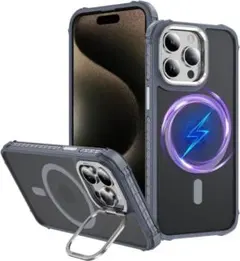 iPhone15Proケース MagSafe スタンド付 耐衝撃 ブラック