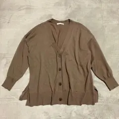 【シューラルー】ブラウン Vネック カーディガン サイズF 脇裾スリット★