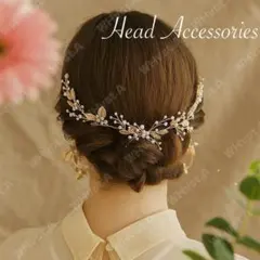 ヘッドドレス　結婚式前撮り ウエディング 洋装 アンティーク ゴールドリーフ