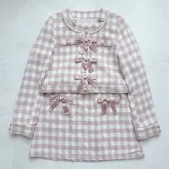 Ank Rouge 起毛チェックブルゾン&スカート セット ピンク