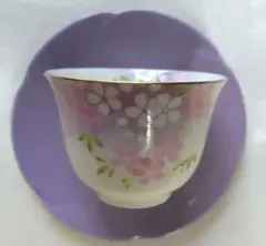桜の花柄湯呑みと紫色茶托のセット　5客　宇野千代
