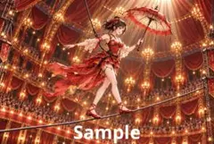 空中散歩の少女 サーカス デジタルアート イラスト
