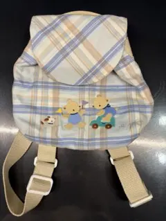キッズ用 チェック柄 ベア刺繍 リュックサックのサムネイル