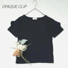 オペークドットクリップ　半袖カットソー　ブラウス　S　黒　パフスリーブ　シンプル