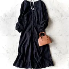 美品 ローズティアラ 透かし編み レース コットンワンピース 洗える インナー付