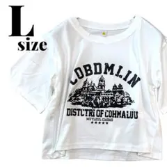 トップス　Tシャツ　L 白　ロゴ　ショート丈　クロップド丈　Y2K ゎ
