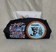 No.256 ティッシュカバー　猫　ボックス・ソフトパック両用（デニムリメイク
